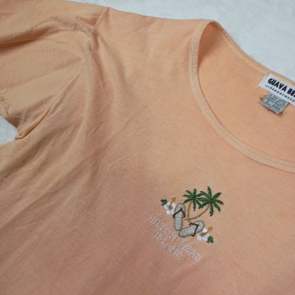 Guava Beach Resortwear Hilton Head Island Embroidered T-Shirt‎ Peach Orange L